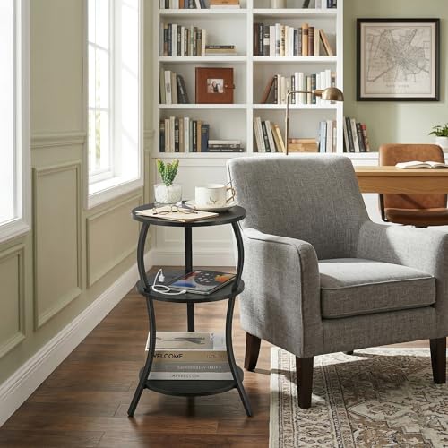 YEAKOO Small Side Table with Charging Station,3-Tier Round end Table - color: Black, style: USB Charger