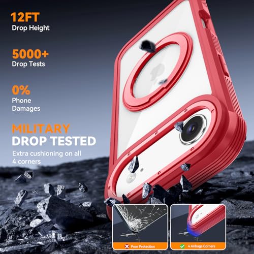 Magnetic for iPhone Air Case, Compatible with MagSafe, Full Body Rugged Case with Built-in Screen Protector & Kickstand & Belt-Clip (Red) - color: Red