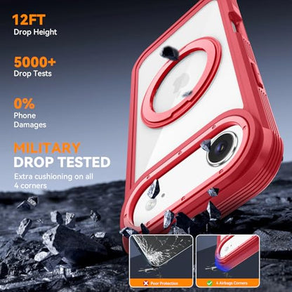 Magnetic for iPhone Air Case, Compatible with MagSafe, Full Body Rugged Case with Built-in Screen Protector & Kickstand & Belt-Clip (Red) - color: Red