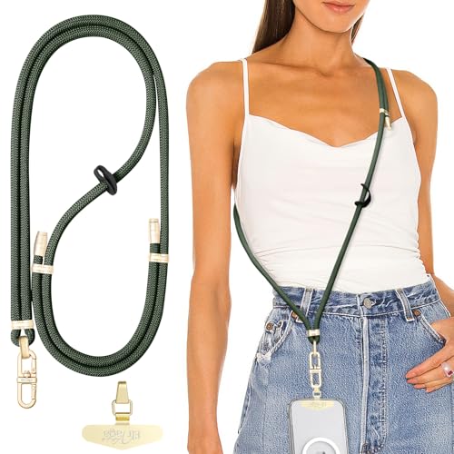 Adjustable Anti-Theft Phone Lanyard Neck & Crossbody Strap with 0.2mm Metal Tab & Comfort-Fit 8mm Rope(Dark Green) - color: Dark Green