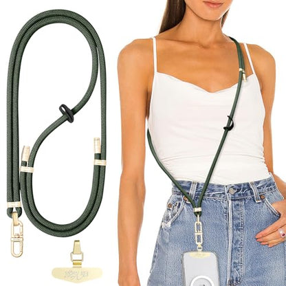 Adjustable Anti-Theft Phone Lanyard Neck & Crossbody Strap with 0.2mm Metal Tab & Comfort-Fit 8mm Rope(Dark Green) - color: Dark Green
