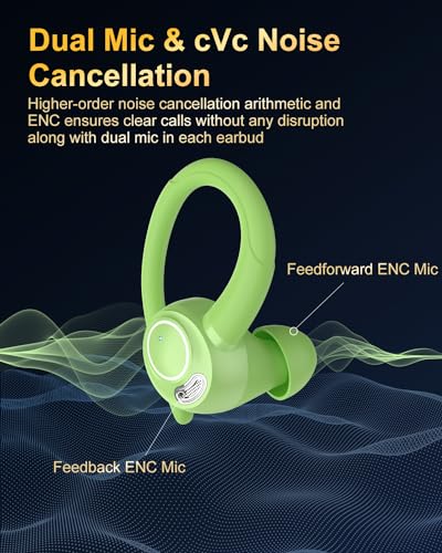 Wireless Earbuds, Bluetooth 5.4 Headphones Sport Over Ear Buds With ENC Mic - color: Green