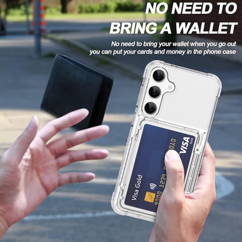 Wallet Case for Samsung Galaxy S24 with 3 Credit Card Holder Slot | Shockproof Hybrid Heavy Duty Protection Clear Phone Cover Compatible with Galaxy S24 (Clear) - color: Clear, size: Samsung Galaxy S24