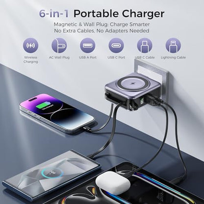 10000mAh Portable Charger Power Bank Built in Cables&Wall Plug - color: Silver Gray