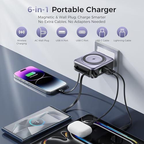 10000mAh Portable Charger Power Bank Built in Cables&Wall Plug - color: Silver Gray