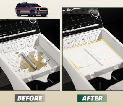 2Pcs Cup Holder Insert and Charging Mat for 2024-2026 Hyundai Santa Fe - size: For Santa Fe 2024-2026 2pcs White