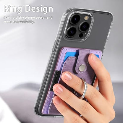 Cell Phone Card Holder with Ring Grip,Adhesive Phone Card Wallet,Purple - color: Purple