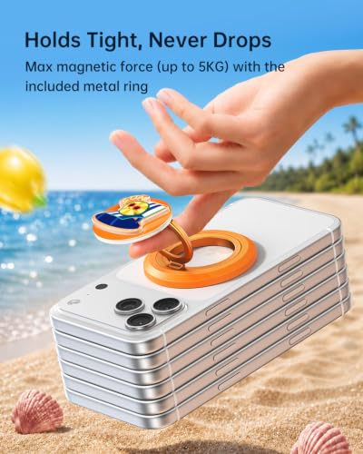SYNCWIRE Magnetic Phone Ring Holder, for MagSafe Phone Grip Stand Kickstand - color: Mood-Sunset Orange