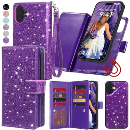 Varikke for iPhone 17 Glitter Case Wallet Magnetic Detachable, Deep Purple - color: (Standard) Dark Purple, size: iPhone 17 6.3"