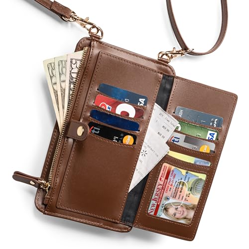 Crossbody Phone Purse for Women – RFID Phone Case Wallet w/Magnetic Closure & Separate Zipper Pocket Crossbody Bag - color: Dark Brown