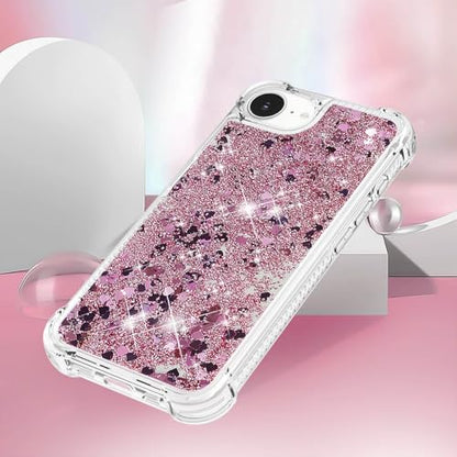 Bling Glitter Case for Apple iPhone 16e.Liquid Rose Gold | Soft TPU Sparkly Flowing Liquid Floating Clear Case for Women Girls Cover for Apple iPhone 16e - color: Rose Gold