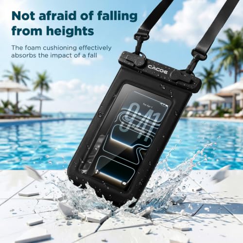 CACOE Floatable Waterproof Phone Pouch 2 Pack Up to 9.0", Black+Black | Floatable, IPX8 Waterproof Phone Case,Adjustable Lanyard,Dry Bags for Beach/Cruise/Travel/Camping/Kayak/Vacation Essentials - color: Black+Black#1, size: Up to 9.0"-Floatable