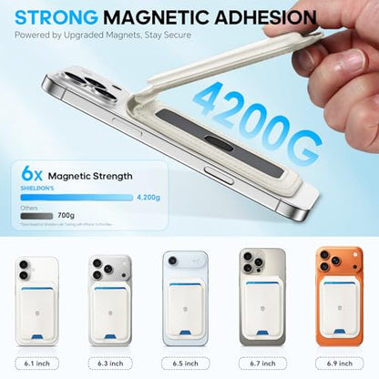 SHIELDON Genuine Leather Magnetic Wallet Stand for MagSafe, White | Strong Magnetic, Card Holder, Kickstand, Angle Adjustment, Rfid Blocking, for iPhone 17/16/15/14/13/12 Series & Magnet Case - color: White