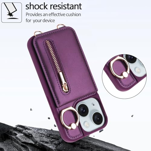 Crossbody Wallet Case for iPhone 11, with Card Slots Zipper Pocket Case, Flip Folio Purse RFID Blocking with Ring Kickstand Detachable Strap-Lavender - color: Lavender, size: iPhone 11(6.1")