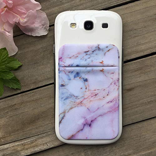 2Pack Marble Adhesive Phone Pocket,Cell Phone Stick On Card Wallet Sleeve,Credit Cards/ID Card Holder(Double Secure) with Sticker for Back of iPhone,Android and All Smartphones-Black&Purple Marble - color: Black Marble,Purple Marble