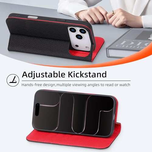 VISOUL Wallet Case for iPhone 17 Pro Max 6.9-inch 2025 | Pebbled Leather Flip Case | RFID Blocking Card Holder | Kickstand | Folio Cover | Shockproof Inner Phone Shell | Black+Red - color: Black+Red