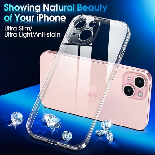 Supdeal Crystal Clear Case for iPhone 15, [Not Yellowing] [Camera Protection] [Military Grade Drop Tested] Transparent Shockproof Protective Soft Silicone Slim Cover, 6.1 inch, Transparent - color: Transparent, size: iPhone 15
