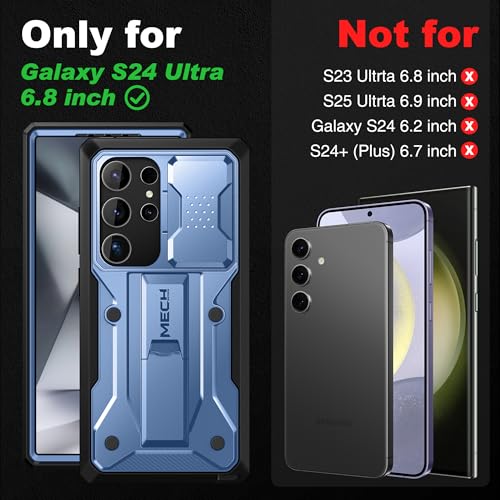 TONGATE for Samsung Galaxy S24 Ultra Case, 2 Front Frames & Stand, Blue | Built-in Slide Camera Cover & Screen Protector, Military Grade Shockproof S24 Ultra Phone Case with Kickstand & Belt-Clip - color: Blue