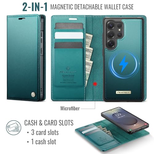 for Samsung Galaxy S26 Ultra 2in1 Detachable Wallet Case Bluegreen | Compatible with Magsafe, Magnetic, RFID Blocking Card Holder, Shockproof, Kickstand, Wireless Charging, PU Leather Flip Cover - color: (Detachable 2 in 1)-Blue Green, size: Galaxy S26 Ul
