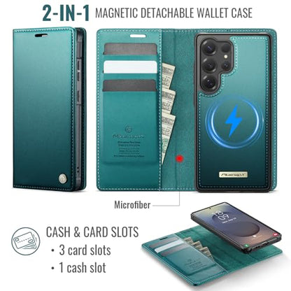 for Samsung Galaxy S26 Ultra 2in1 Detachable Wallet Case Bluegreen | Compatible with Magsafe, Magnetic, RFID Blocking Card Holder, Shockproof, Kickstand, Wireless Charging, PU Leather Flip Cover - color: (Detachable 2 in 1)-Blue Green, size: Galaxy S26 Ul