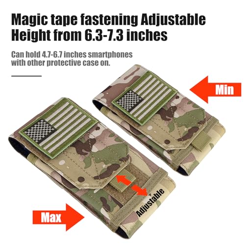 Tactical Molle Phone Cover Case, Heavy Duty Loop Belt Holster Pouch with Flag Patch for iPhone 17 Pro Max/Air/17 Pro/17/16 Pro Max/15 Pro Max/14 Pro Max/13 Pro Max, for Galaxy S26 Ultra - color: Camo