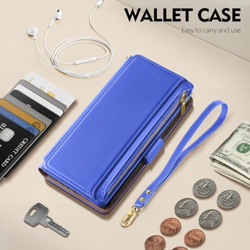 Antsturdy for iPhone 14 Plus Phone Wallet Case Women,Purple Blue | RFID Blocking,with Credit Card Holder Slots,PU Leather Purse,Zipper Pocket,Wrist Strap Kickstand,Flip Folio Cover for Men - color: Purple Blue