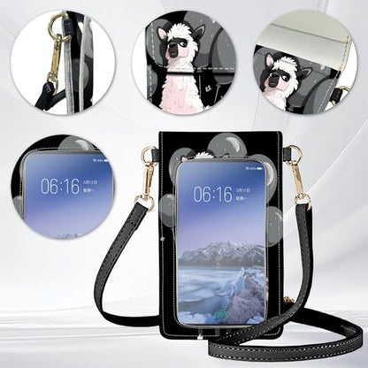 for Women Cell Phone Purse,with Touchscreen Cell Phone Purse,PU Leather Shoulder Bag Waterproof Phone Wallet Case with Clear Touch Screen Window up to 6.7 inch Smartphone, - color: Black and White Alpacas-247