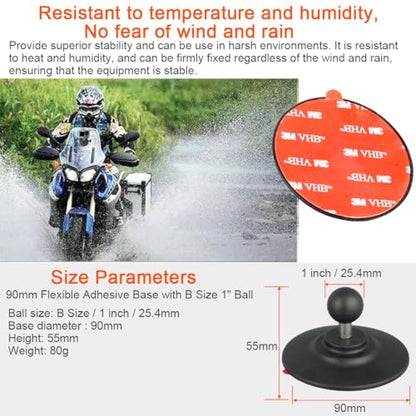 1 Inch Ball Adhesive Mount Base Compatible with RAM Mounts B Size Double Socket Arm Flexible Adhesive 1" Ball Base Mount for Action Camera Car Dashboards Motorcycle Phone Holder Mount Base