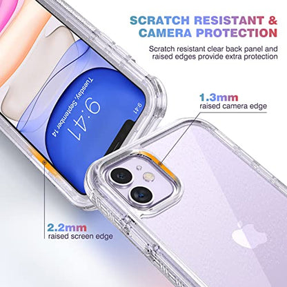 Diaclara Compatible with iPhone 11 Case, Full Body Rugged with Built-in Touch Sensitive Anti-Scratch Screen Protector, Soft TPU Bumper Case Clear Compatible with iPhone 11 6.1" (Clear Glitter) - color: Clear Glitter, size: iPhone 11