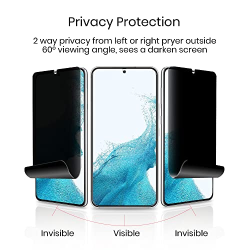 Galaxy S22 Plus Privacy Screen Protector Soft Film 2 Pack and Tempered Glass Camera Lens Protector 1 Pack, Case Friendly Support in-Screen Unlock, 2 Way Anti Spy Privacy Protection for - size: S22 Plus
