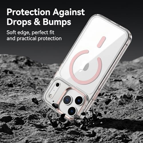 for iPhone 17 Pro Max Clear Case with Electroplated Camera Ring & Buttons, MagSafe Compatible, Military-Grade Shockproof, Anti-Yellowing Slim Transparent Cover - color: Pink
