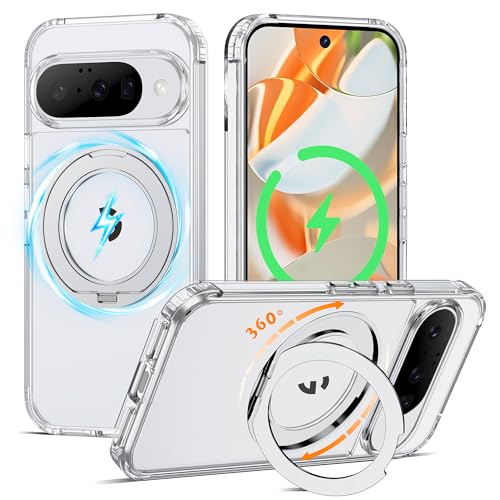 Compatible with Clear Google Pixel 9 Case & Pixel 9 Pro Case 6.3'' with 360° Magnetic Ring Stand [Plating Phone Cases],Clear - color: Clear, size: Pixel 9 & Pixel 9 Pro