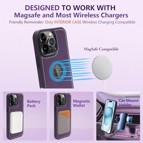 2 in 1 PU Leather for iPhone 15 Pro Max Case, Detachable Wallet Case with Card Holder, Removable Flip Folio Cover with RFID Blocking, Stand Shockproof Phone Cover（Compatible with MagSafe） Purple - color: Purple, size: Iphone 15 pro max