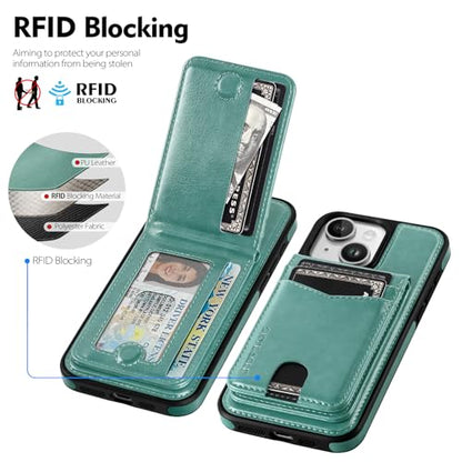 SkyEagle Compatible with MagSafe iPhone 14 Plus Wallet Case,Blue Green - color: Blue Green, size: iPhone 14 Plus - 6.7"