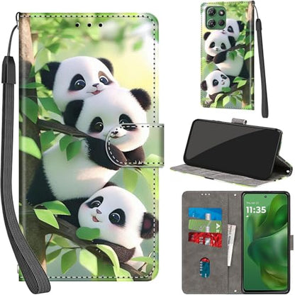 Case Wallet for Motorola Moto G Power 2025/2026, Panda | Kickstand, 3 Card Holder, Shockproof TPU Interior Shell, PU Leather, Magnetic Flip Cover, Lanyard Strap - color: Pic:08