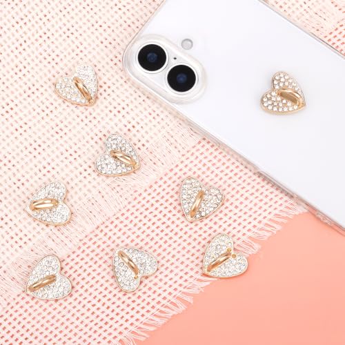 8pcs Rhinestone Heart Phone Charm Holder, 0.83inch Cell Phone Charm Hook - color: gold, size: 2.1cm