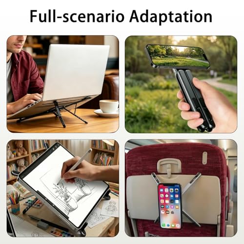 Foldable Laptop Stand with Magnetic Phone Holder, Gray
