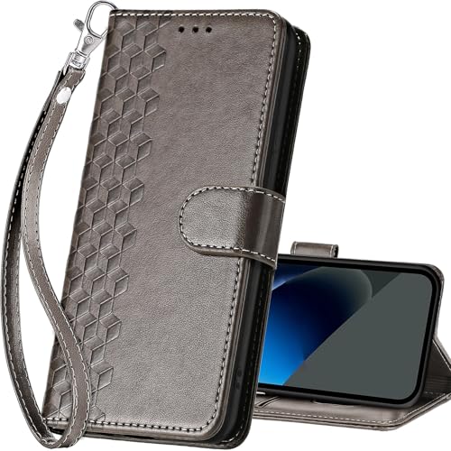 for Google Pixel 10a Wallet case, Gray-Cube | 3 Card Holders, Kickstand, Shockproof TPU Shell, PU Leather, Magnetic Closure, Protective Flip Folio Cover, Women - color: 10