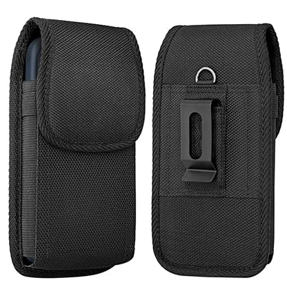 Holster for Large iPhone Plus, Pro Max Models 16 15 14 13 12 11 Xs Max - Cell Phone Belt Holder Case with Clip for Men, Nylon Pouch (Fits Otterbox Cover) Black - size: Large