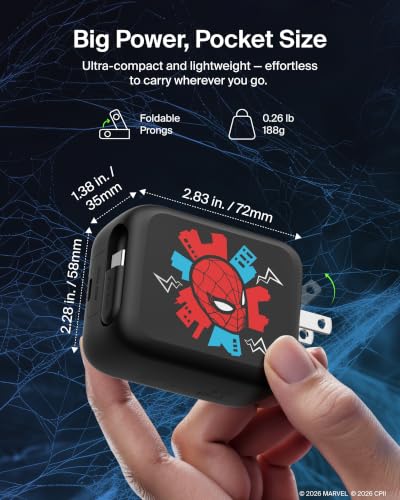 Belkin Marvel Spider-Man 67W USB C Retractable Charger Block Fast Charging - color: Spider Man, style: 67W
