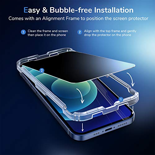 Syncwire Privacy Screen Protector for iPhone 12 / iPhone 12 Pro, Anti-Spy Shatterproof Tempered Glass [True 28°Anti Spy] [9H Hardness] [Easy Installation Frame] Black Protector for iPhone 6.1", 2 Pack - size: iPhone 12/12 Pro-6.1 Inch