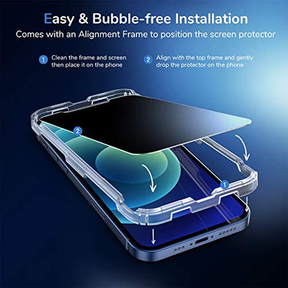 Syncwire Privacy Screen Protector for iPhone 12 / iPhone 12 Pro, Anti-Spy Shatterproof Tempered Glass [True 28°Anti Spy] [9H Hardness] [Easy Installation Frame] Black Protector for iPhone 6.1", 2 Pack - size: iPhone 12/12 Pro-6.1 Inch