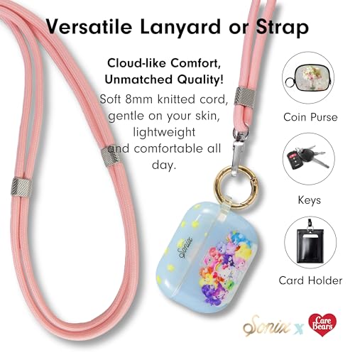 Sonix x Care Bears | Crossbody Phone Strap with Charms | Adjustable, Universal Cell Phone Rope Strap Lanyard | Pink Cord | Cheer Bear - color: Cheer Bear