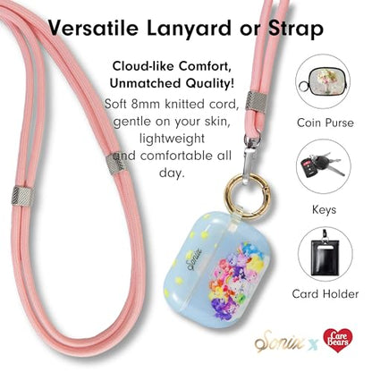 Sonix x Care Bears | Crossbody Phone Strap with Charms | Adjustable, Universal Cell Phone Rope Strap Lanyard | Pink Cord | Cheer Bear - color: Cheer Bear