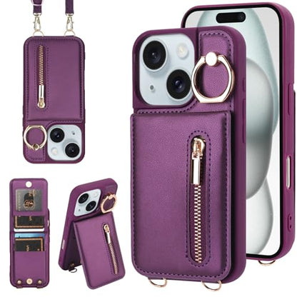 Crossbody Wallet Case for iPhone 11, with Card Slots Zipper Pocket Case, Flip Folio Purse RFID Blocking with Ring Kickstand Detachable Strap-Lavender - color: Lavender, size: iPhone 11(6.1")