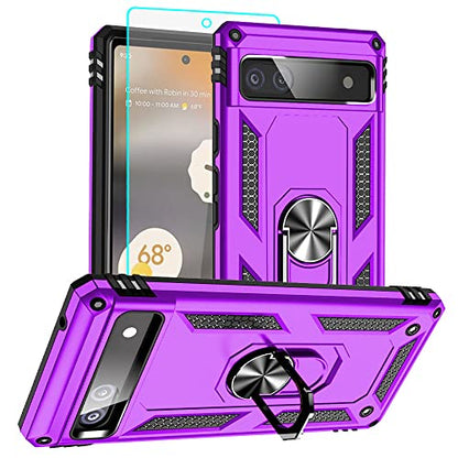 Auzuoton Google Pixel 6a Phone Case, Military Grade 16ft. Drop Tested, Ring Shockproof Protective Case, HD Screen Protector, Purple - color: Purple, size: Google Pixel 6a Case