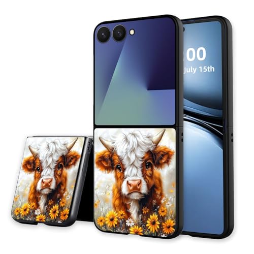 for Z Flip 7 Case Ultra Thin 1.2mm Matte Hard PC Phone Cover- Anti-Scratch Anti-Fingerprint Slim Fit Shockproof Protection Cover for Samsung Galaxy Z Flip 7 Case,Cute Cow Sunflower - color: Cute cow Sunflower