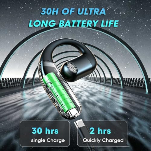 Xmenha Open Ear Headphones Bluetooth Earpiece Hands Free Blue Tooth Headset with Microphone Ear Piece One Single Ear Bluetooth Earbud Wireless Office Cell Phone Trucker Driver Headsets for Work - color: Blue