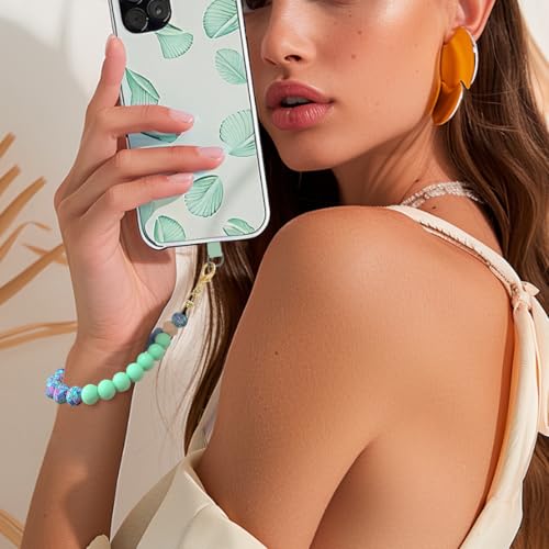 VICHUNHO Marble Silicone Beaded Phone Wrist Strap, Cellphone Lanyard with Tether Tab, Elastic Hands-Free Wristlet Bracelet - color: Colored Stone