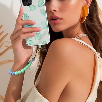 VICHUNHO Marble Silicone Beaded Phone Wrist Strap, Cellphone Lanyard with Tether Tab, Elastic Hands-Free Wristlet Bracelet - color: Colored Stone